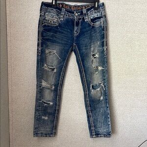 Low Rise Rock Revival Ripped Denim Jeans